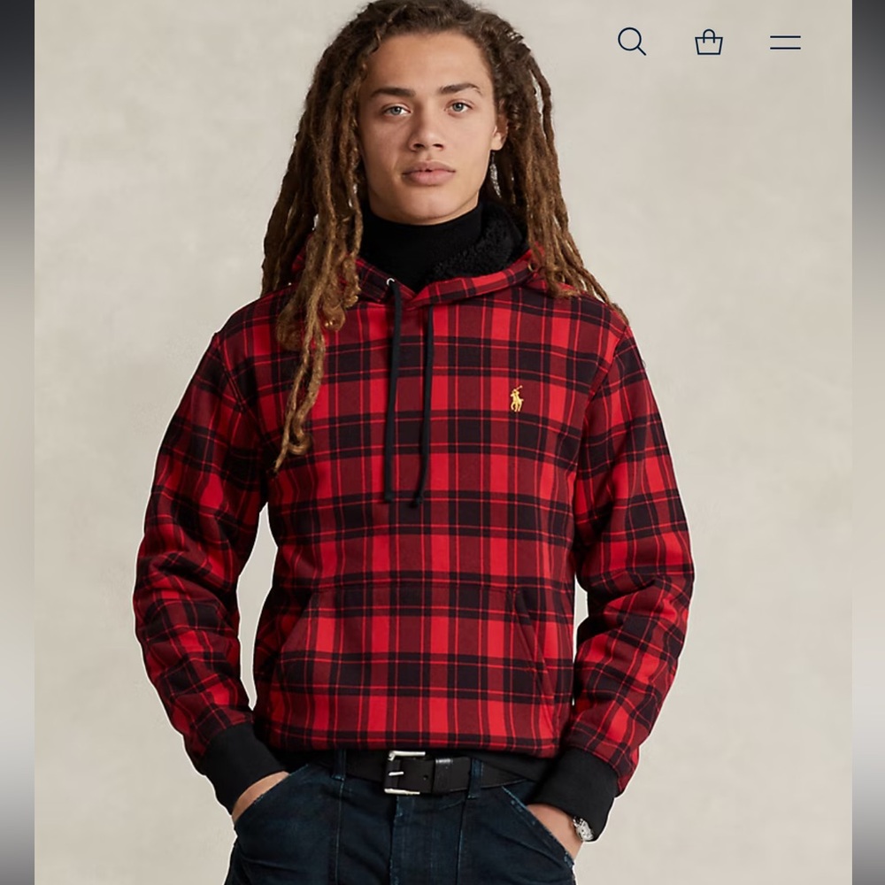 Polo Ralph Lauren Plaid Pile Fleece Hoodie XL